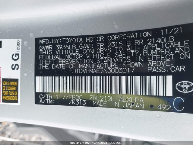 Toyota COROLLA LE 2022 JTDVPMAE7N3003017 Image 9
