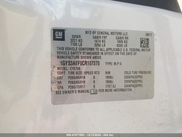 2012 CADILLAC ESCALADE 1GYS3AEF0CR107370 Photo 8