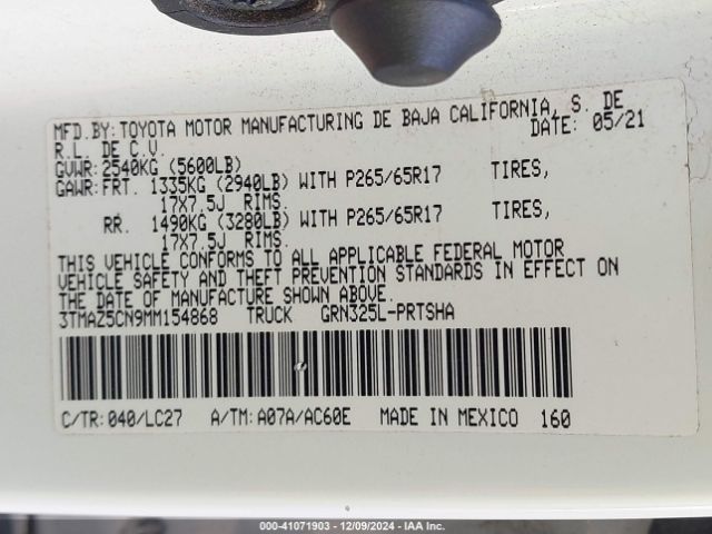 3TMAZ5CN9MM154868 Toyota Tacoma Trd Sport