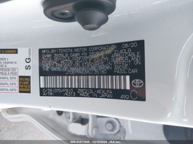 JTDEPMAE6MJ135180 Toyota COROLLA LE