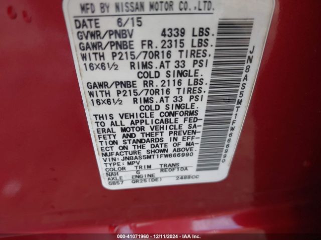JN8AS5MT1FW666990 Nissan Rogue Select S