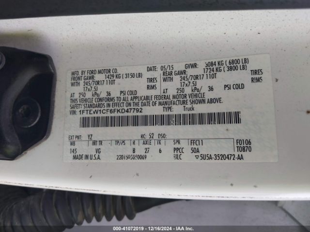 1FTEW1CF6FKD47792 Ford F-150 Xl