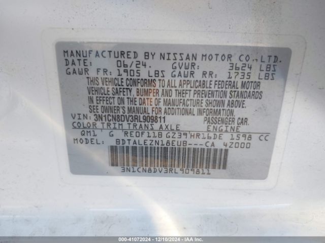 3N1CN8DV3RL909811 Nissan Versa 1.6 S