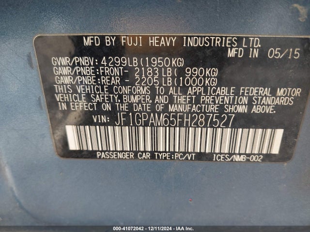 Subaru Impreza 2.0i Limited 2015 JF1GPAM65FH287527 Image 9