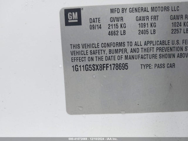 Chevrolet Malibu 2lz 2015 1G11G5SX8FF178695 Image 9