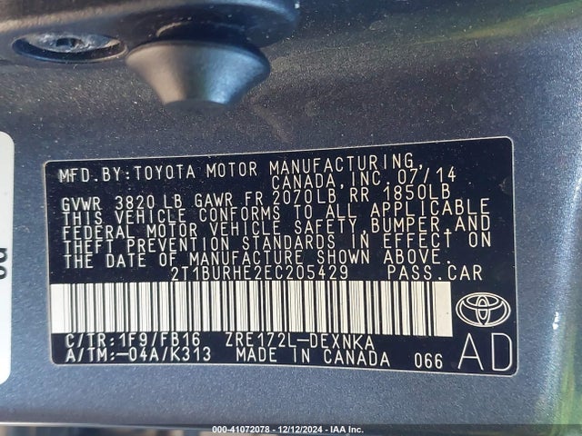 Toyota COROLLA LE 2014 2T1BURHE2EC205429 Image 9
