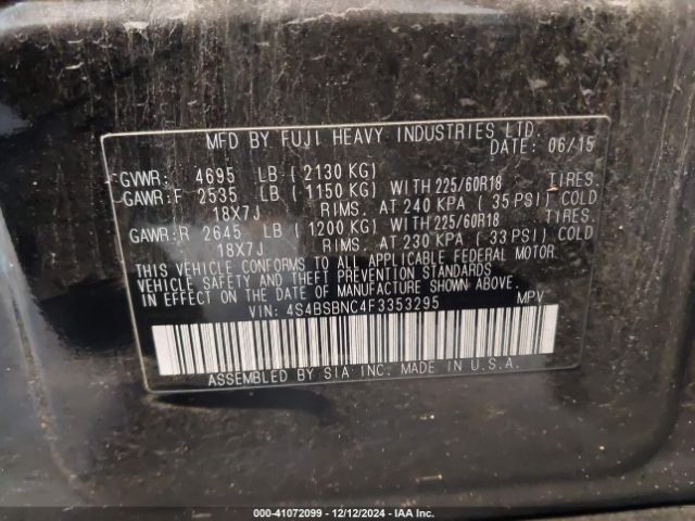 4S4BSBNC4F3353295 Subaru Outback 2.5i Limited