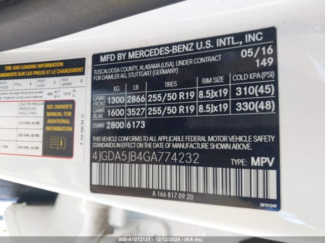 4JGDA5JB4GA774232 Mercedes-Benz GLE 350
