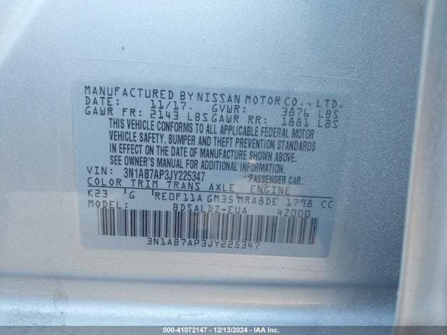 Nissan SENTRA SV 2018 3N1AB7AP3JY225347 Image 9