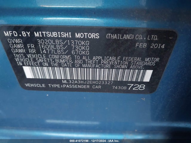 ML32A3HJ2EH023327 Mitsubishi MIRAGE DE