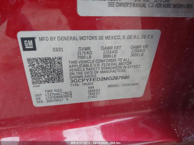 3GCPYFED2MG287980 Chevrolet Silverado 1500