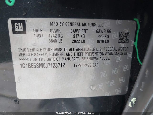 1G1BE5SM0J7123712 Chevrolet Cruze Lt Auto