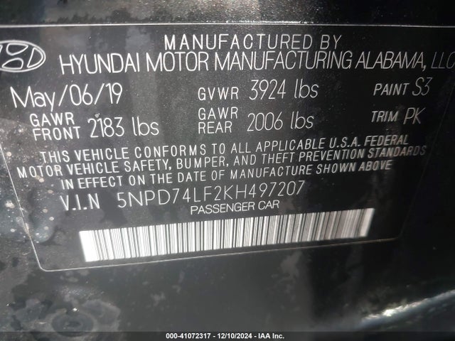 Hyundai ELANTRA SE 2019 5NPD74LF2KH497207 Image 9