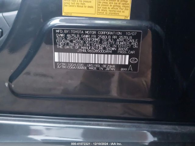 2008 LEXUS GS 460 JTHBL96S285000494 Photo 8