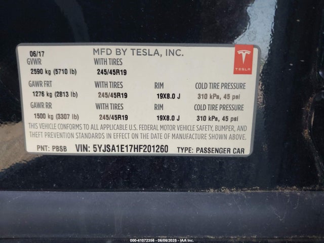 2017 TESLA MODEL S 5YJSA1E17HF201260 Photo 8