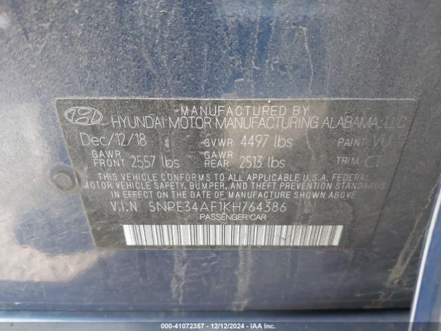 5NPE34AF1KH764386 Hyundai Sonata Sport