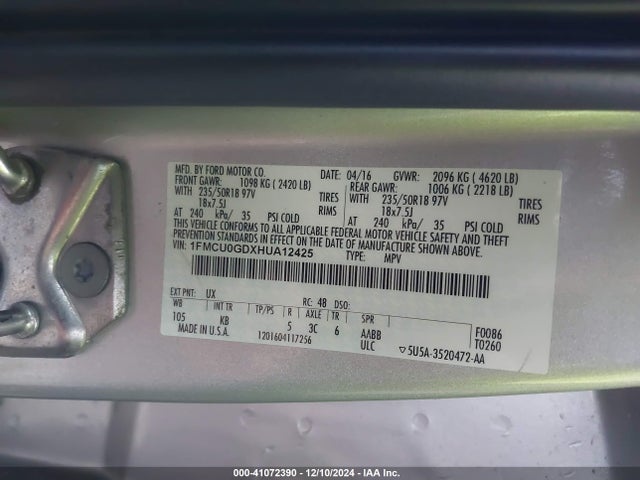 Ford ESCAPE SE 2017 1FMCU0GDXHUA12425 Image 9