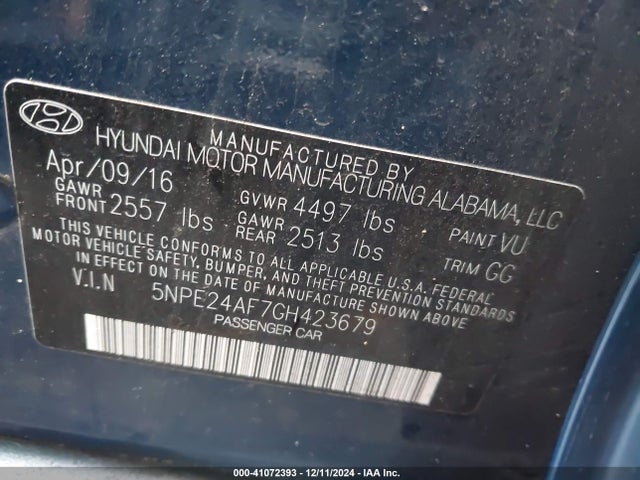 Hyundai SONATA SE 2016 5NPE24AF7GH423679 Image 9