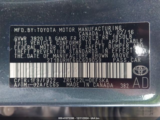 2T1BURHE6GC609059 Toyota Corolla S Plus