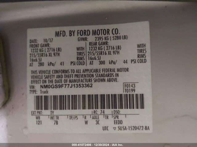 NM0GS9F77J1353362 Ford Transit Connect Xlt