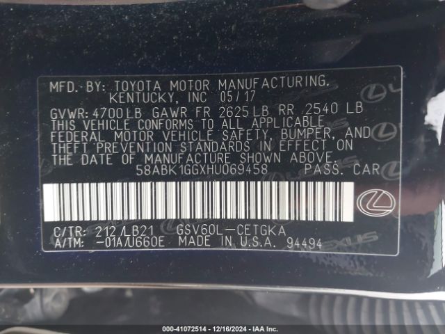 58ABK1GGXHU069458 Lexus ES 350