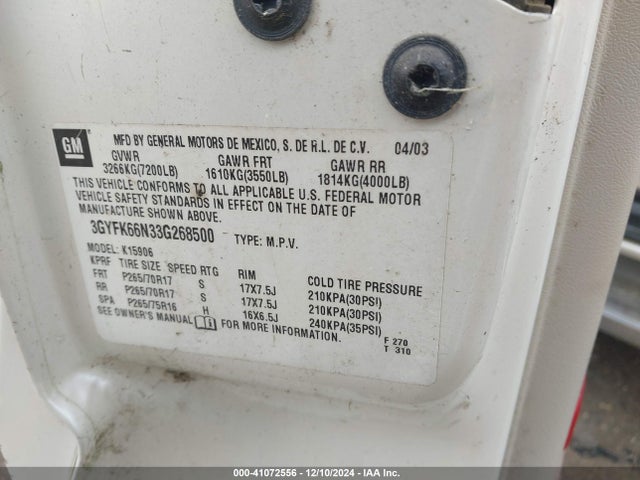 2003 CADILLAC ESCALADE ESV 3GYFK66N33G268500 Photo 8