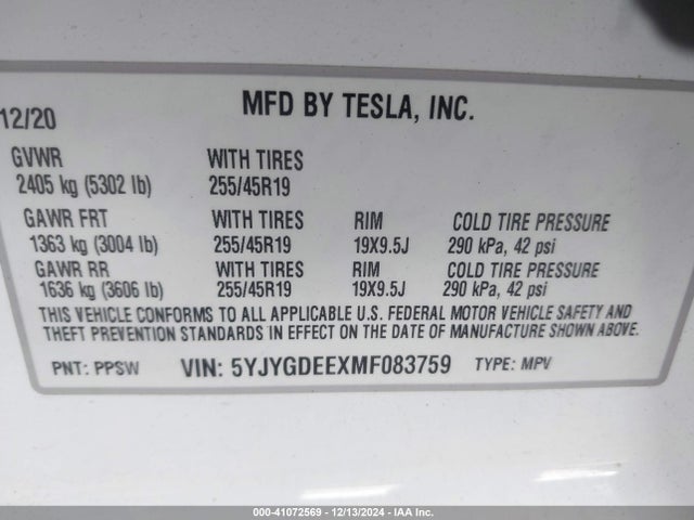 2021 TESLA MODEL Y 5YJYGDEEXMF083759 Photo 8