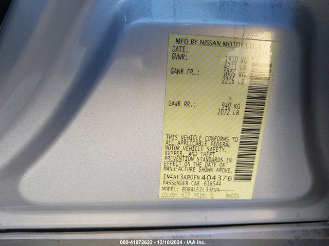 Nissan Altima 2.5 S 2015 1N4AL3AP0FN404376 Image 9