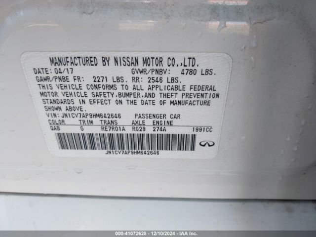 JN1CV7AP9HM642646 Infiniti Q50 2.0t Premium