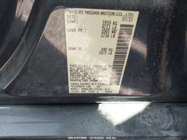 Nissan Altima 2.5 Sv 2015 1N4AL3AP8FC477006 Image 9