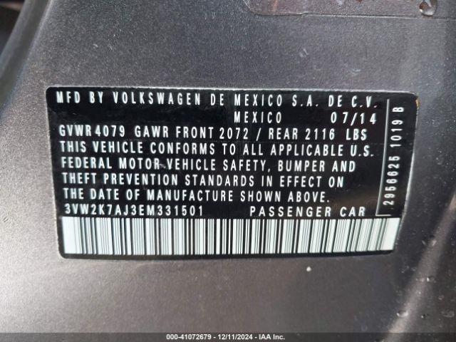 3VW2K7AJ3EM331501 Volkswagen Jetta 2.0l S