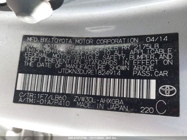 JTDKN3DU9E1824914 Toyota Prius