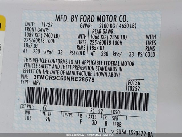 3FMCR9C60NRE28578 Ford Bronco Sport Outer Banks