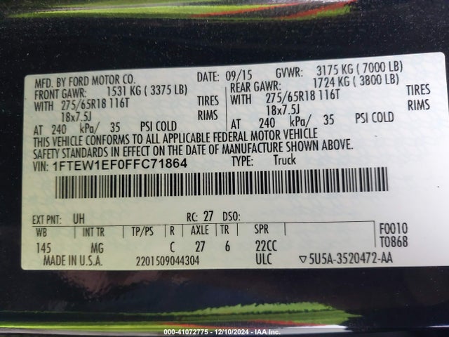 Ford F-150 Xlt 2015 1FTEW1EF0FFC71864 Image 9