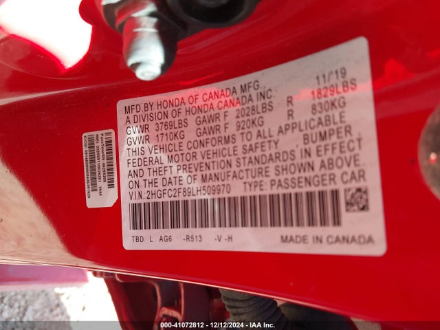 Honda Civic Sport 2020 2HGFC2F89LH509970 Image 9