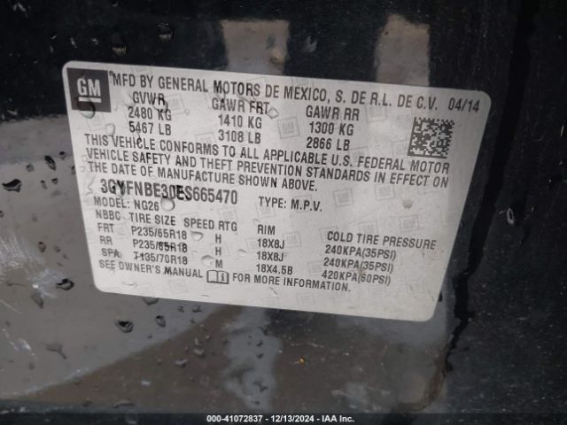 3GYFNBE30ES665470 Cadillac Srx Luxury Collection