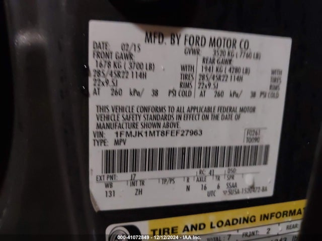 Ford Expedition El Platinum 2015 1FMJK1MT8FEF27963 Image 9