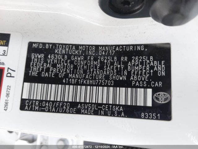 4T1BF1FK8HU775703 Toyota CAMRY SE