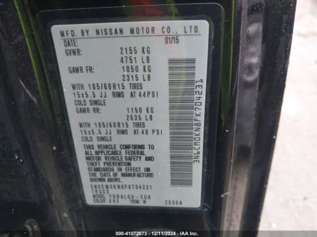 3N6CM0KN8FK704231 Nissan NV200 SV