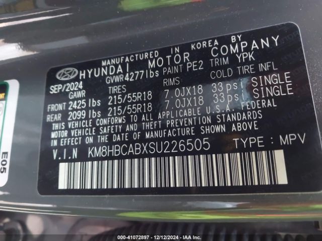 KM8HBCABXSU226505 Hyundai Kona Sel
