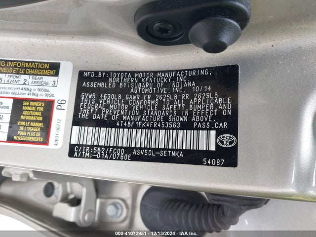 Toyota CAMRY LE 2015 4T4BF1FK4FR453563 Image 9