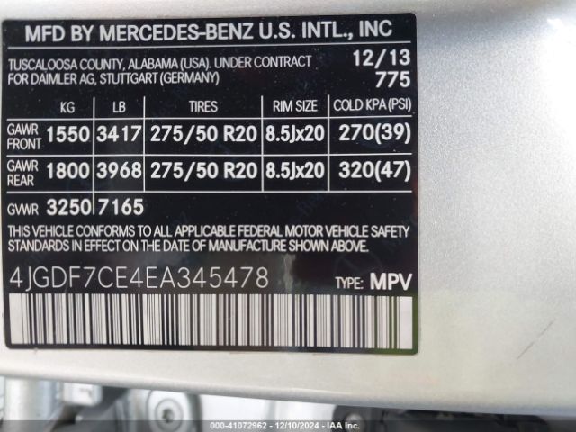 4JGDF7CE4EA345478 Mercedes-Benz Gl 450 4matic