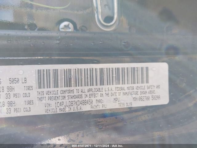 1C4PJLDB7KD488450 Jeep Cherokee Limited Fwd