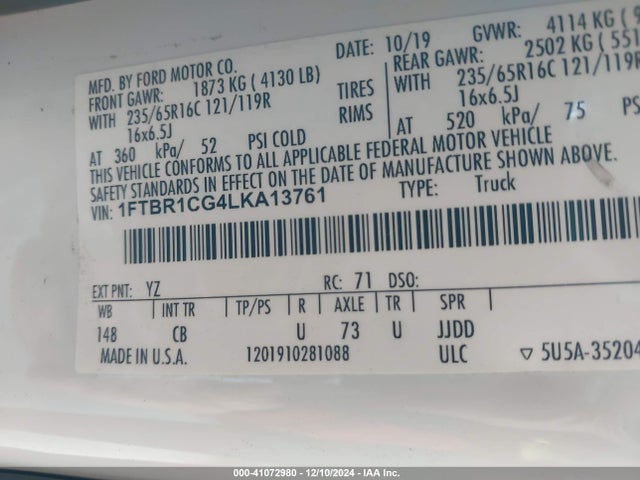 Ford Transit-250 Cargo Van 2020 1FTBR1CG4LKA13761 Image 9