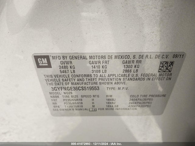 2012 CADILLAC SRX 3GYFNGE36CS519553 Photo 8