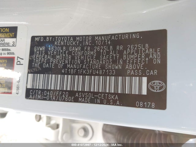 4T1BF1FK3FU487133 Toyota CAMRY SE
