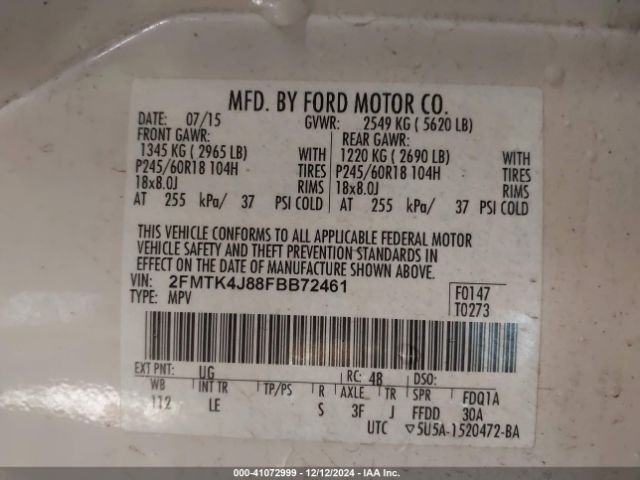 2FMTK4J88FBB72461 Ford EDGE SEL