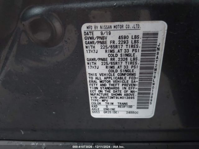 JN8AT2MT9LW013895 Nissan Rogue Sv Fwd