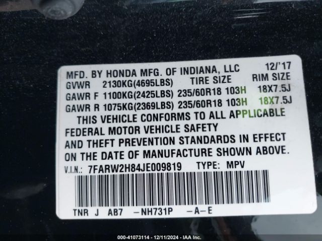 7FARW2H84JE009819 Honda Cr-v Ex-l/ex-l Navi