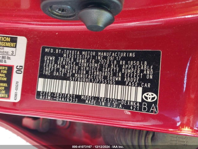 Toyota COROLLA LE 2018 5YFBURHE1JP755165 Image 9